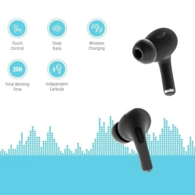 Porodo Blue Deep Bass Wireless Earbuds Pro 2 with Swipe Volume - Black